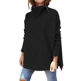 EFAN Women's Turtleneck Oversized Chunky Sweaters Fall Outfits Clothes Trendy Fashion Long Knit Pullover Winter Tunic Tops Black X-Large