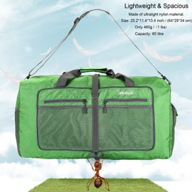 Bekahizar 60L Foldable Duffle Bag Large Lightweight Packable Travel Weekend Duffel with Shoe Compartment and Shoulder Strap for Luggage, Gym, Sport, Camping, Storage, Shopping (Dark Green)
