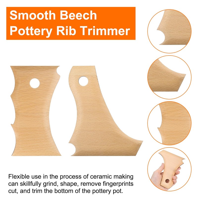sourcing map 2pcs Pottery Ribs Trimming Tools Beech Pottery Profile