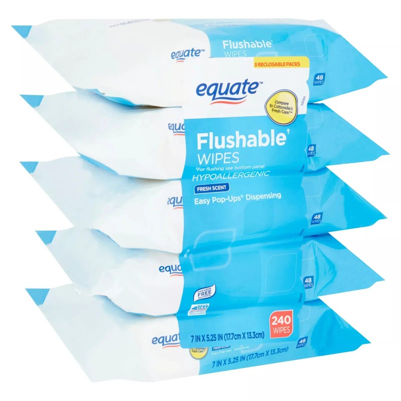 Equate Flushable Wipes, Fresh Scent, 5 packs of 48 wipes,