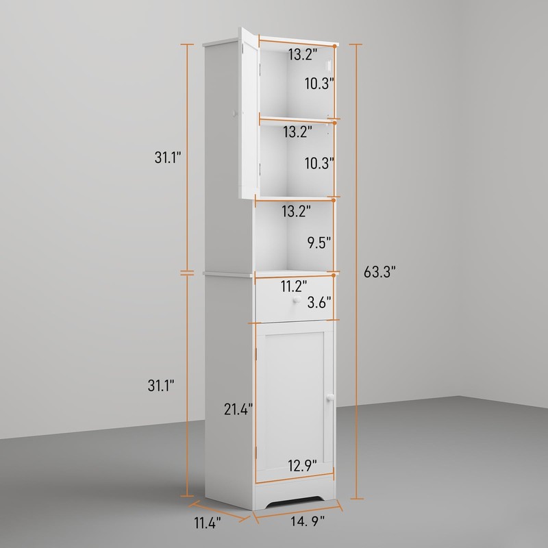 Viaozutis Tall Bathroom Cabinet, Storage Cabinet with 2 Doors &