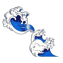 2 Pack 5.1" Blue Sea Waves, Vinyl Car Decals Stickers Van Trucks Women Men Motorcycle Laptop Decals Skateboard Bike Bumper Window