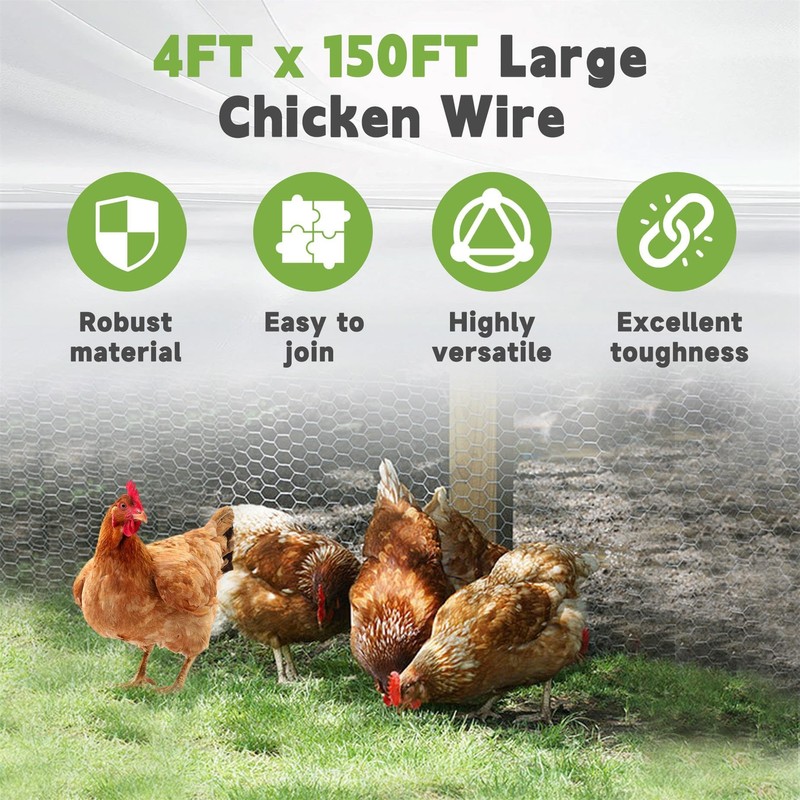 HOSTIC 4FTx150FT Chicken Wire Netting 2IN Mesh Galvanized Wire Hexagonal