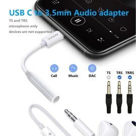 AVMAX USB C to 3.5mm Audio Headphone Adapter HiFi,Type c to Aux Female Cable for 16 15 Plus, S24 S23 S22 S21 S20 and More Type c Devices (Classic White1)