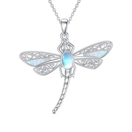 HARMONY BOLA Moonstone Dragonfly Necklace Sterling Silver Opal Dragonfly Pendant for Women Moonstone Jewelry Mother's Day Birthday Gifts