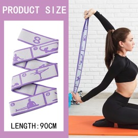 JCUGSBS Yoga Stretching Strap, Yoga Stretch Strap with 8 Loops, Yoga Accessories, Fitness Bands, Resistance Bands, Gymnastics Band, Elastic for Pilates, Dance, Gymnastics, Effective Stretching (Purple
