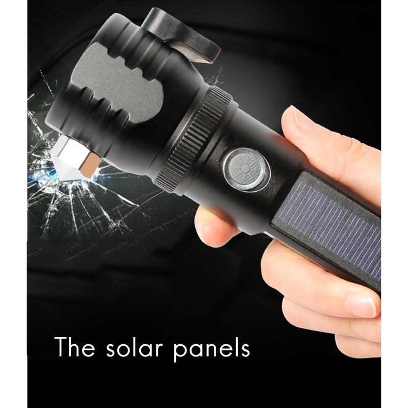 Multi Function Solar Power Military Flashlight Glass Breaker Camping Outdoor
