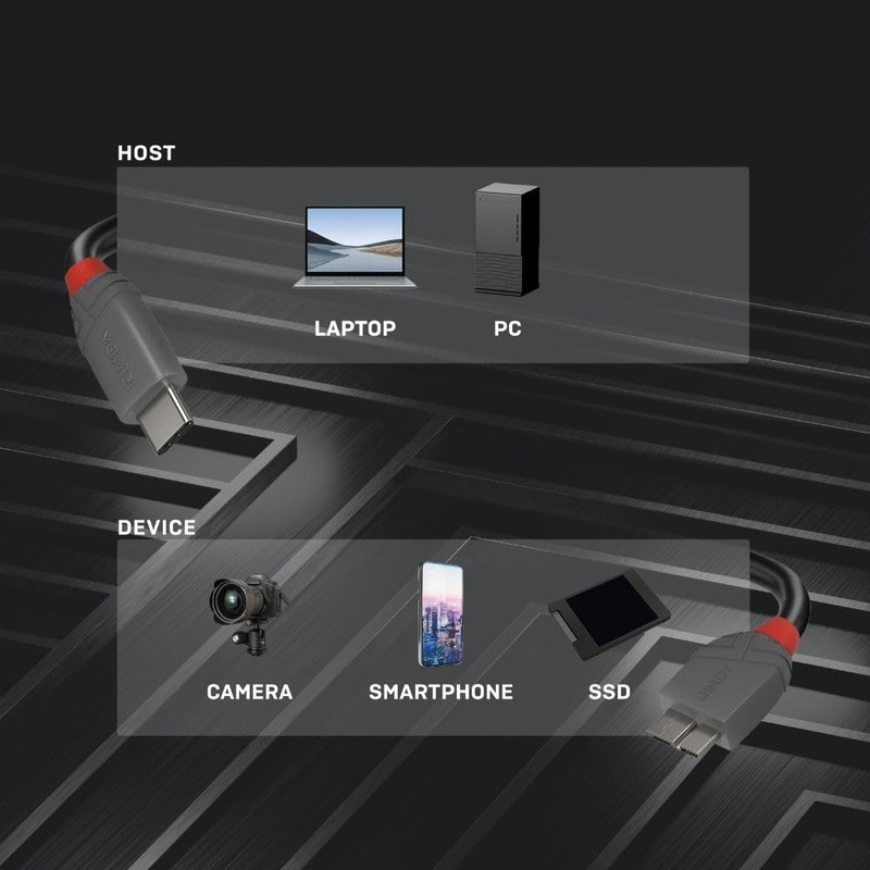 LINDY 2m ANTHRA LINE USB3.2 Gen1 Type-C to Micro-B Cable