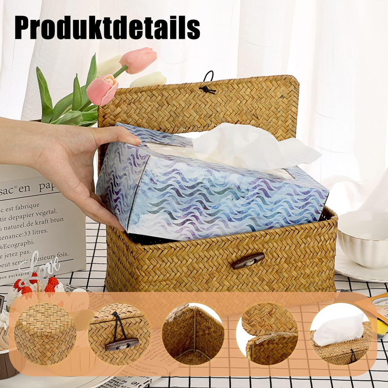 Seagrass Tissue Box, Pack of 2 Rectangular Woven Tissue Box,