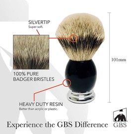 G.B.S Silver Tip Badger Bristle Shaving Brush, Beard Eliminator, Tall Stand for Storage