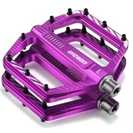LYCAON Bicycle Pedals - Road Bike/Mountain Bike MTB Pedals, CNC Aluminium Alloy Non-Slip CR-MO Spindle Bicycle Pedal for 9/16 Inch BMX Bicycle Mountain Road Bike, Non-Slip Flat Pedals (Purple)