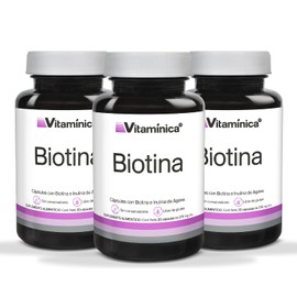 Biotina Pura, Hecho por PiSA, 300 mcg de Biotina, 90 Cápsulas, Cabello, Piel y Uñas, Apoya la Energía, Libre de Gluten, Fibra Prebiótica (Inulina de Agave), Paquete de 3 | Vitaminica