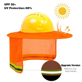 LIZMOF Hard Hat Sun Shade, High Visibility Sun Visor Neck Shade with Reflective Strip, Hard Hat Accessories, Full Brim, Man& Woman (Hard Hat Not Included), Orange, 2 Pack