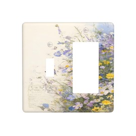 Vghoko Decorative Outlet Covers Purple Flower Butterfly Yellow Daisy 2-Gang Combo Light Switch Cover Plate Single Toggle/Rocker Wall Plate Plug Switch Plate Covers for Bathroom Decor