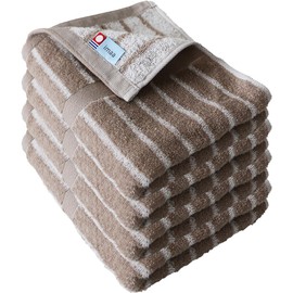 imaa Imabari Towels, Certified Face Towels, Set of 4, Fluffy, Thin, Absorbent and Quick Drying, Made in Japan, 100% Cotton, Vacuum Compressed Pack (Stripe Light Brown 4 Pieces)