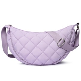 Micmores Crossbody Bag Women's Shoulder Bag Nylon Quilted Bag Lightweight Buffer Crossbody Bag Large Shoulder Bag Hobo Bum Bag Women Men, purple