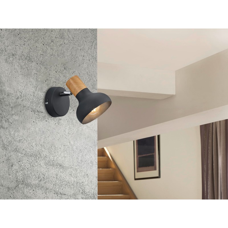Reality Leuchten Latika R81521032 Wall Spotlight Metal Black Matt Wood