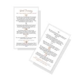 Wood Therapy Body Contouring Pre/Post Treatment Care | 50 Pack | 2x3.5" Business Card Size | Wood Therapy Client Handout Card | Fascia Massage White and Brown Design