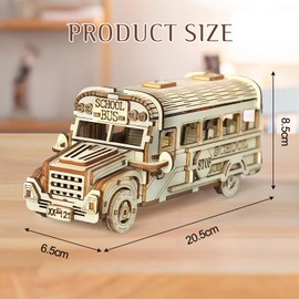 Cuteefun 3D Wooden Models Building Kits Adults, School Bus, Wooden Mechanical 3D Puzzle, Wooden Construction Kit, Gift Ideas for Boys Girls Teenagers Men and Women