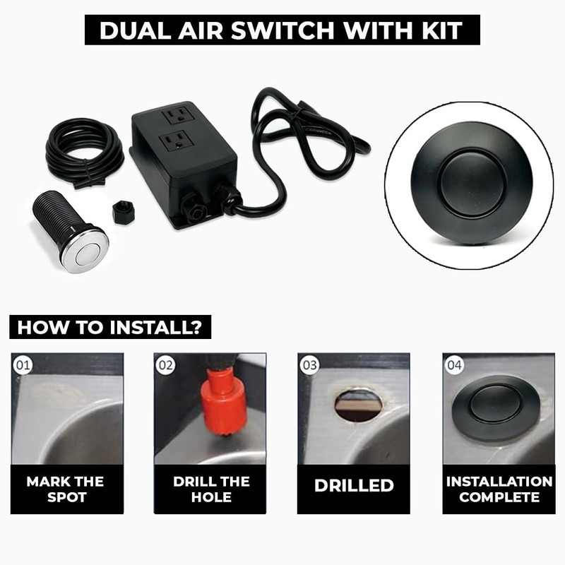 2.5" Long Dual Outlet On/Off (Chrome) Air Switch Garbage Disposal