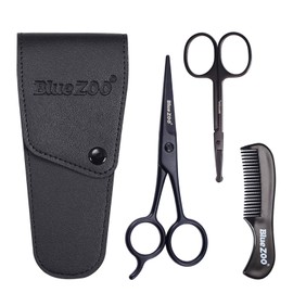 Beard Scissors/Nose Scissors /Mustache Comb Multi Functions Grooming Kit Gift Set Beard Trim Scissor Kit Trimming Nasal Hair for Men with Storage Bag (Black)