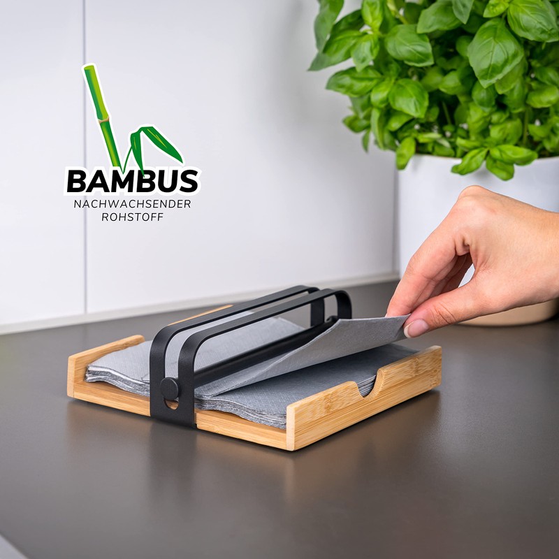 bremermann Bamboo Napkin Holder with Metal Weight Napkin Dispenser
