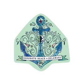 Die Cut Sticker Rehoboth Beach, Delaware, Anchor, Contour Vinyl Sticker 1 to 3 inches (Waterproof Decal for Cars, Water Bottles, Laptops, Coolers), Small
