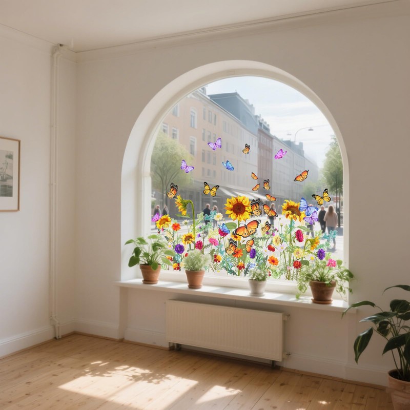 2PCS BMYUK Window Sticker Spring Window Sticker Garden Flowers Summer