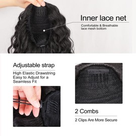 QGZ Ponytail Extension,Drawstring Ponytail for Black Women 14 Inch Synthetic Short Wavy Curly Layered Pony Tails Hair Extensions for Daily Use(Black)