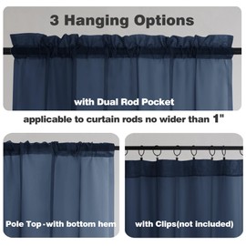 Chyhomenyc Sheer Curtains 63 Inch Length Set of 2, Rod Pocket Voile Drapes for Living Room, Bedroom, Window Treatments Semi Sheer Curtain Panels for Yard, Patio, Villa, Parlor, 42Wx 63L, Navy Blue