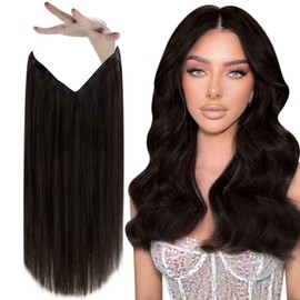 Vivien 20 Inch Wire Hair Extensions Darkest Brown Secret Hair Extensions Real Human Hair One Piece Invisible Wire Hair Extensions Remy Human Hair Brown #2 100g