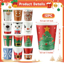 Layhit 120 Pcs Christmas Paper Cups 9 OZ Disposable Christmas Coffee Cups Santa Elf Snowman Elk Cold Hot Drink Cups for Daily Use Xmas Holiday Drinking Cocoa Tea Beverages Party, 12 Styles