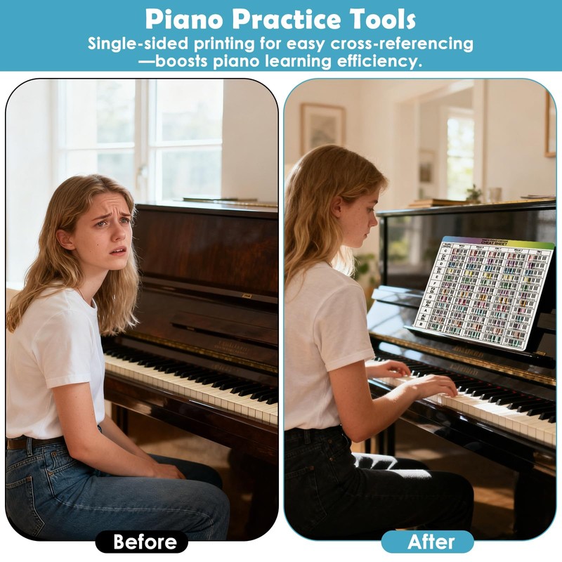 Enjoyard Piano Theory Cheat Sheets - 7 Large 30x30cm Piano