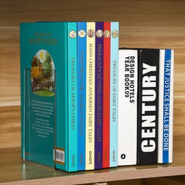 Clear Acrylic Bookends for Shelves,Heavy Duty Book Ends and Desktop Organizer,Book Stopper for Books/Movies/CDs,7.3x4.8x4.8 inch (6)