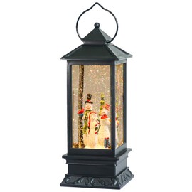 Eldnacele Singing Battery Operated Musical Lighted Christmas Snowman Water Glittering Swirling Snow Globe Lantern with Music Christmas Home Decoration and Gift, Snowman Family