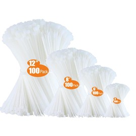 Zip Ties Assorted Sizes 400 Pack 4/6/8/12 Inch Cable Ties Heavy Duty Plastic Wire Ties UV Resistant Zipties Black Small Zip Tie Wraps Assortment Cord Management for Home, Office, Gardening