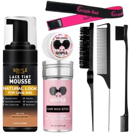 Lace Tint Hair Mousse, 3.4 fl oz Lace Tint Mousse for Women Wigs Lace Wigs Toupees Hairpieces Natural Finishing Lace Color, Lace Tint for Wig Melts Lace Foam Tint with Hair Wax Stick(Medium Brown)