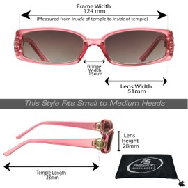 proSPORT Reading Sunglasses for Women Tinted Readers +2.50 Pink Frame Grey Lens Small Rectangle Gold Lion Crest Medusa Emblem Logo Plastic