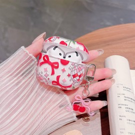 MINSCOSE Compatible with AirPods 4 Clear Case,Cute Star Cherry and Bowknot Pretty Aesthetic Design with Keychain,Soft TPU Protective Shockproof Case for Women Girl for Airpods 4-Red