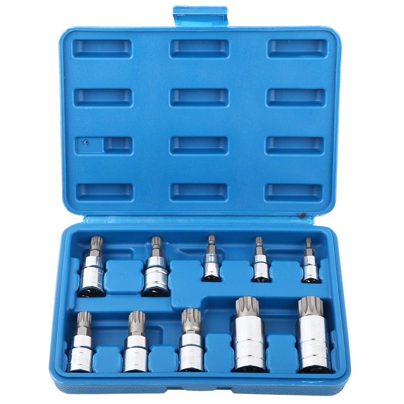 10Pcs 12 Point Triple Square Splined Bit Socket Set M4-M18