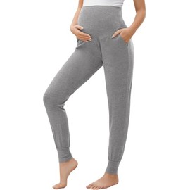 Escaco Women's Maternity Pants Clothes Pajamas Sweatpants Over Belly Pregnancy Must Haves Lounge Pants Joggers with Pockets Grey