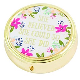 Mary Square Round Pill Case-She Believed She Could So She Did, Floral