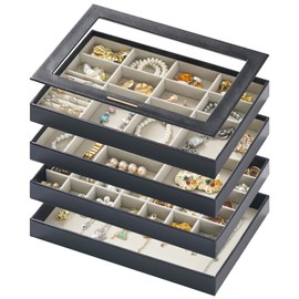 Large Jewelry Organizers and Storage Box , 4 Layers Stackable Jewelry Organizer Trays Clear Lid Cover for Drawers, Jewelry Boxes for Women, Stacker Jewelry Display Case, Jewelry Inserts for Drawers