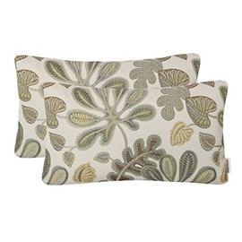 Mika Home Set of 2 Jacquard Tropical Leaf Pattern Oblong Throw Pillow Covers Accent Pillowcase 12X20 Inches,Green Cream