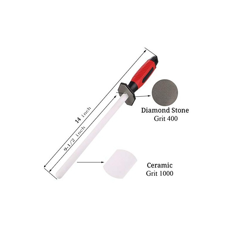 14 inch Sharpening Rod/Sharpening Bar, 2 in 1 Diamomd/Ceramic (Grit