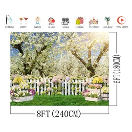 AIIKES 8X6FT Spring Backdrop White Flowers Forest Tree Photography Backdrop Birthday Party Wedding Baby Shower Decor Photo Studio Prop 12-665
