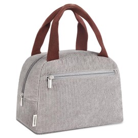 Cute Lunch Box Tote Bag - CoolerCorduroy Insulated Bags for Women - Lightweight Reusable Portable Soft Lunch Pail Kit for Kids Teen Girl Adults Work School Picnic Travel Grey 8L