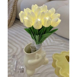FERLLY Fake Tulips with Light, 15 Pcs Tulips Artificial Flowers, Real Touch Tulip Bouquet, Flower Lamp Gifts for Mom, Battery Operated, Holiday Home Kitchen Wedding Decor