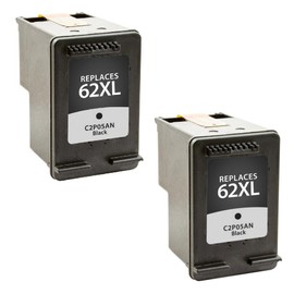 WOC Remanufactured Ink Cartridge Replacement for HP 62 / 62XL (C2P04AN / C2P05AN) (Jumbo Black: 200% Higher Yield) (2-Pack: 2X Black)
