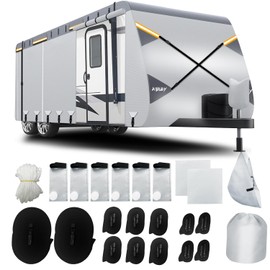 AIBILEY RV Cover 22-24FT Travel Trailer and Camper Covers,Durable Tearproof Oxford Polyester Fabric for Waterproof,Cold and UV Resistant,Air Vent,Side Zipper,Reflective Strip,Windproof Buckles